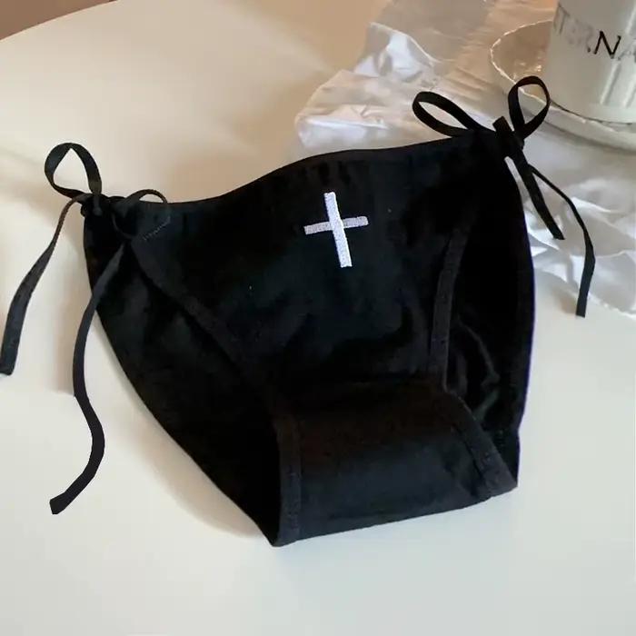 Sous-vêtement imprimé croisé à lacets pour cosplay d'infirmière, coton Lolita, culotte douce pour fi