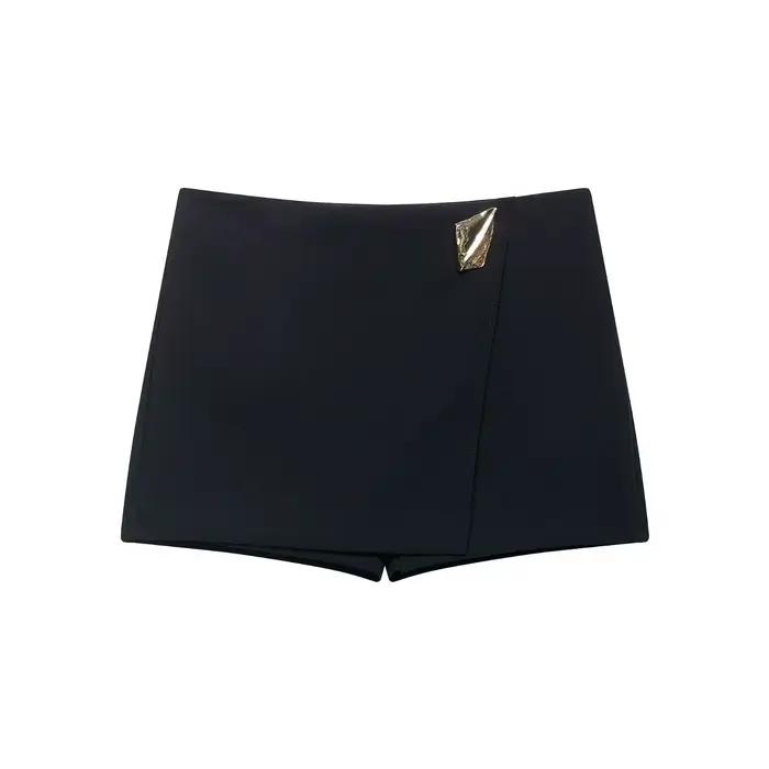 HH femmes 2025 automne mode asymétrique taille haute a-ligne culottes tempérament élégant métal Appl
