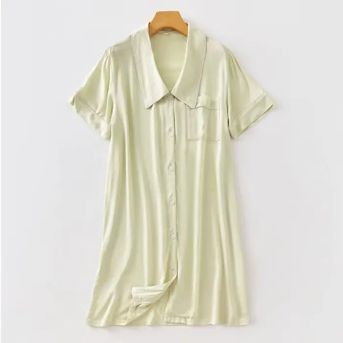 Robe de Nuit Mi-Longue à Manches Courtes et Col Rabattu pour Femme, Vêtement de Couleur Unie, à la M