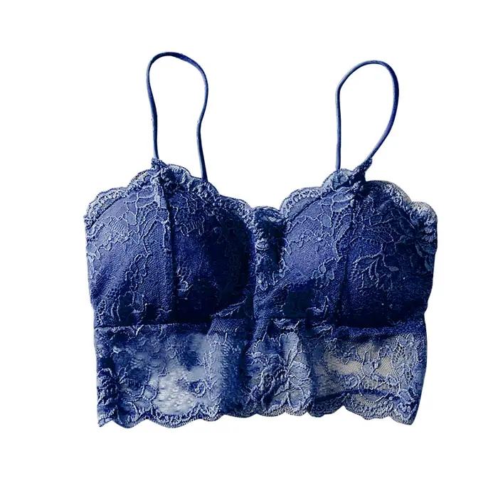 Été femmes dentelle haut sexy soleil sans manches solide hauts non rembourré Bralette soutien-gorge