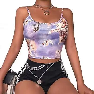 Camisole imprimé ange pour femmes, Streetwear, Sexy, court, nombril, soutien-gorge