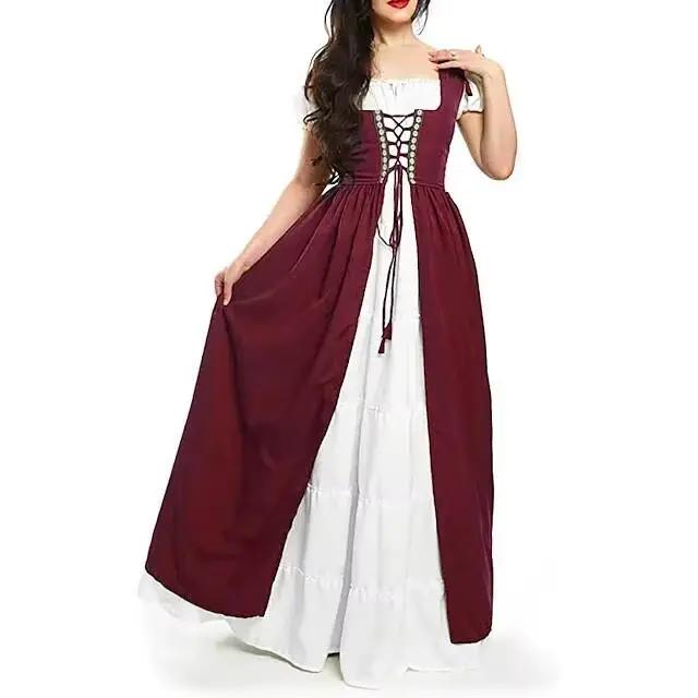 Robe corset de style cour médiévale à manches longues avec manches chauve-souris épaules dénudées et