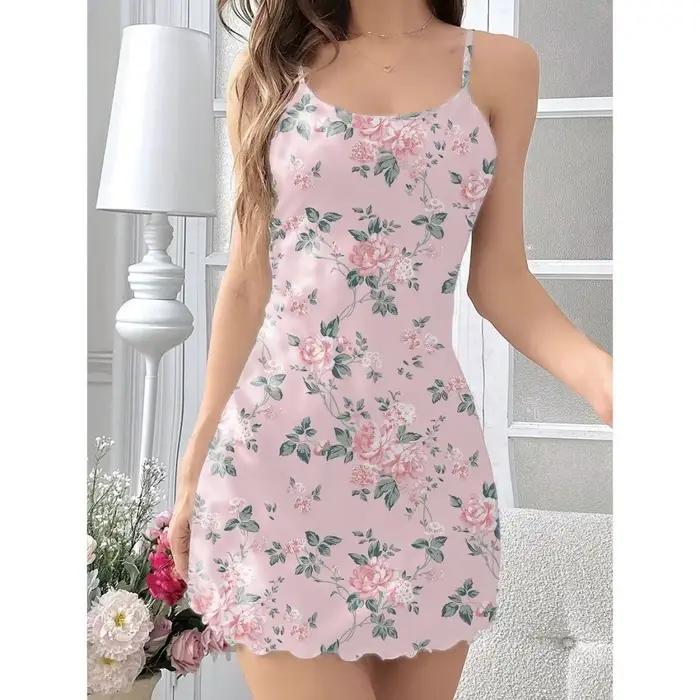 Été vert Vintage imprimé fleuri chemise de nuit femmes nuisettes vêtements de nuit Slip robe de nuit