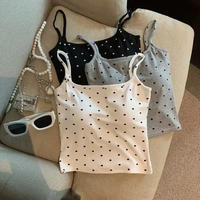 Gilet Sexy à bretelles à pois pour femmes, vêtements d'extérieur d'été, Match intérieur, haut court