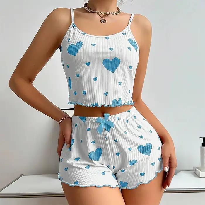 Ensemble de pyjama pour femmes, vêtements de nuit, 2 pièces, débardeurs courts et shorts, tailles S
