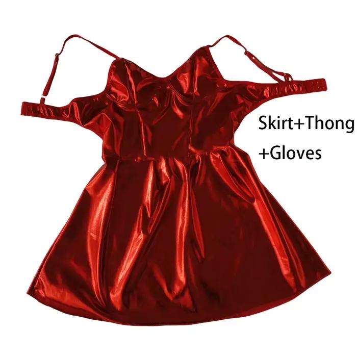 Femmes Lingerie Érotique En Cuir Noir Mini Robe Porno Costumes Discothèque Sexy Dames Robes Sexy Fêt