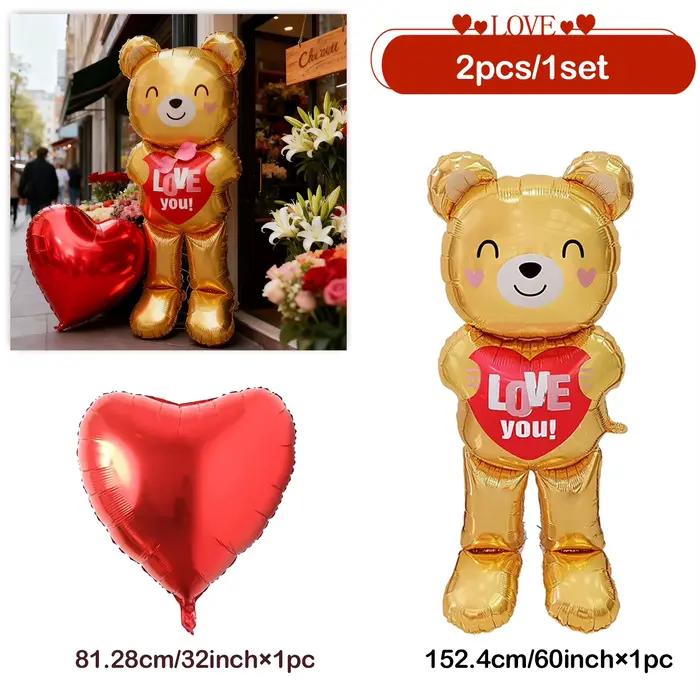 Ballon ours d'amour accrocheur avec ballon en film d'aluminium d'amour de 32 pouces, décoration pour