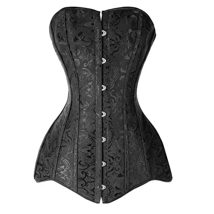 Corset de torse long désossé en acier pour femme, bustier surbuste fleur vintage gothique, corselet
