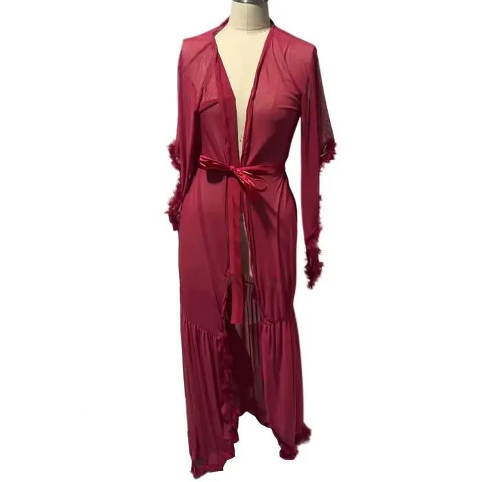 Robe de soirée Cocktail à manches moelleuses pour femmes, robe de bain, peignoir translucide, en mai