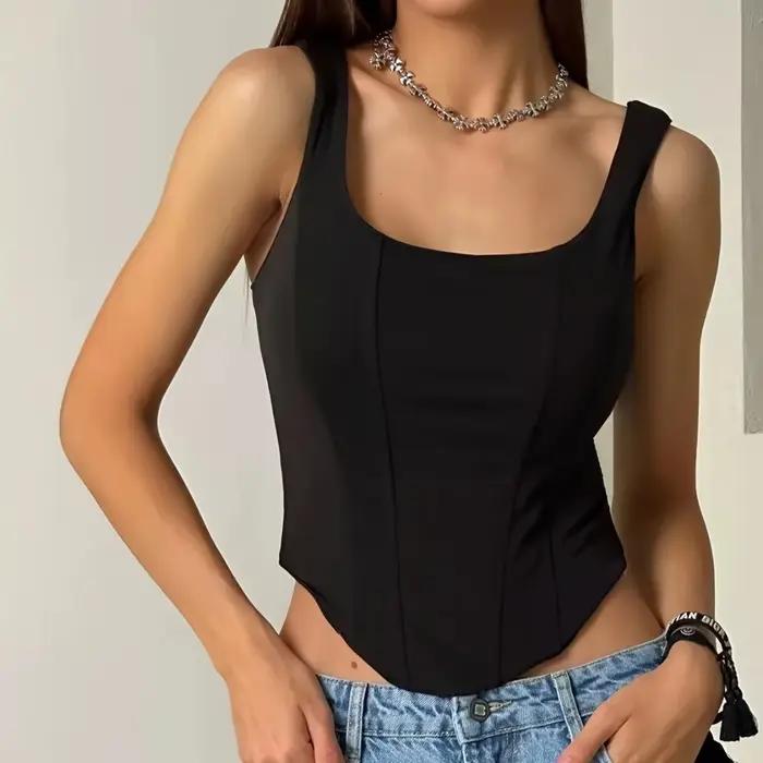 Col carré hauts Corset Sexy sans manches Shapewear débardeur mode femme solide T-shirt mince Cami fe