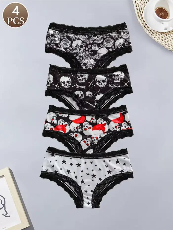 Culotte sexy en dentelle pour femmes, 4 pièces, short de noël à la mode et confortable pour filles