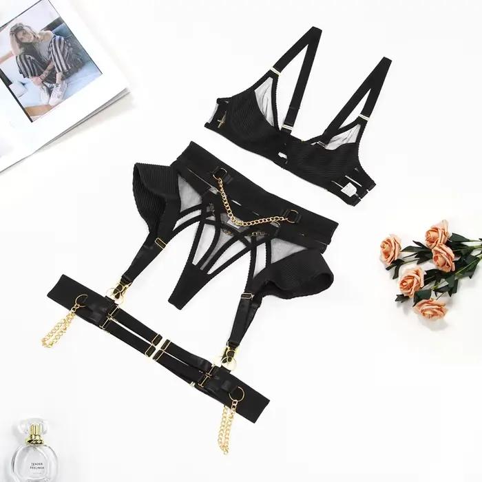 Lovermore-Soutien-gorge transparent avec décoration cœur, jarretière à volants, sous-vêtements délic