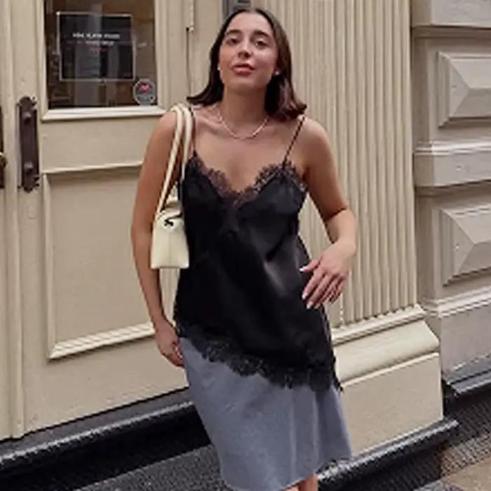 HXAO dentelle haut asymétrique femmes réservoirs & Camis été 2025 noir Slip haut sans manches dames