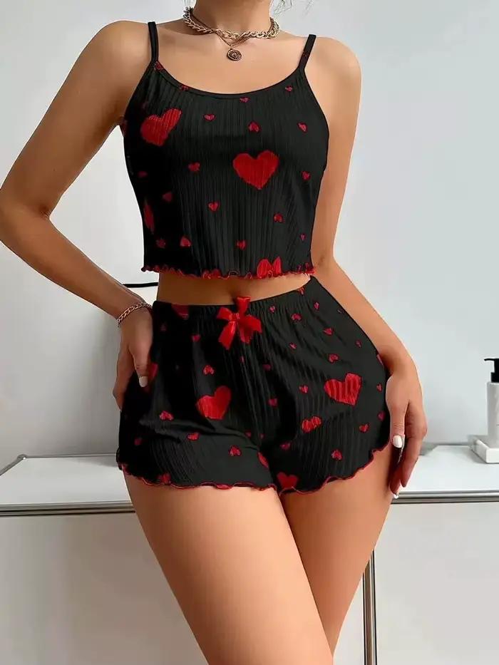 2 pièces ensemble femmes pyjama Shorts costume Homewear sous-vêtements imprimés Pijama Sexy Lingerie