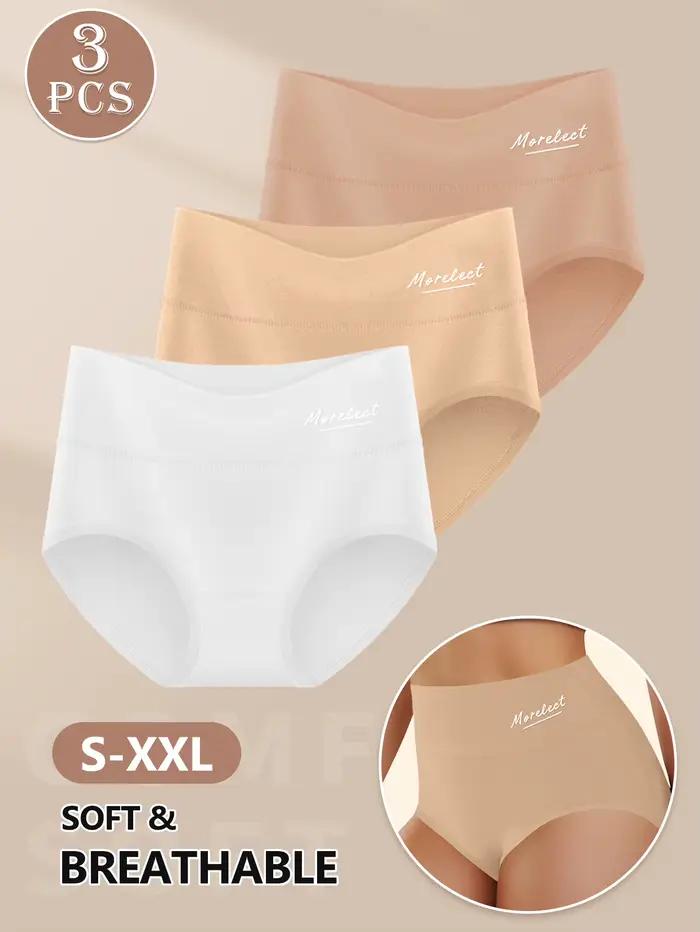 3 pièces culottes pour femmes en coton taille haute-contrôle du ventre bout à bout doux respirant so