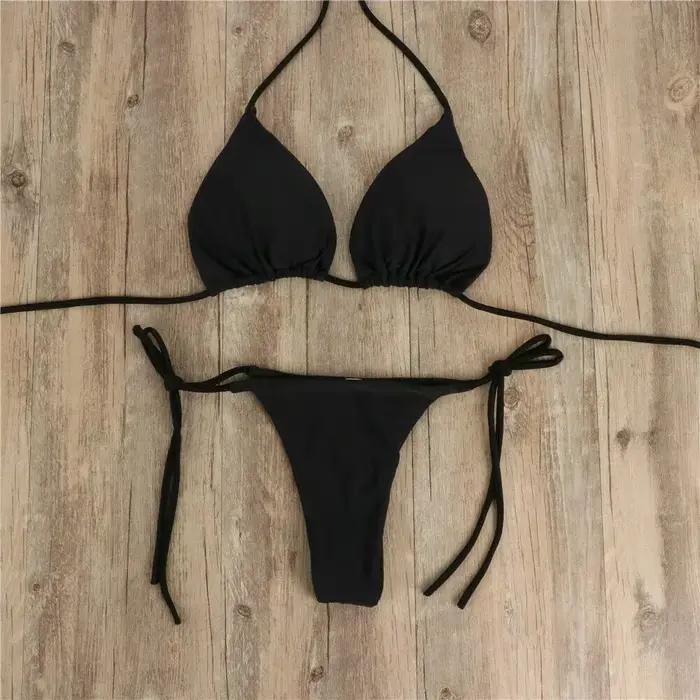 Maillot de bain rose Bikini femmes couleur unie Sexy jambe haute string maillots de bain Bikinis ens