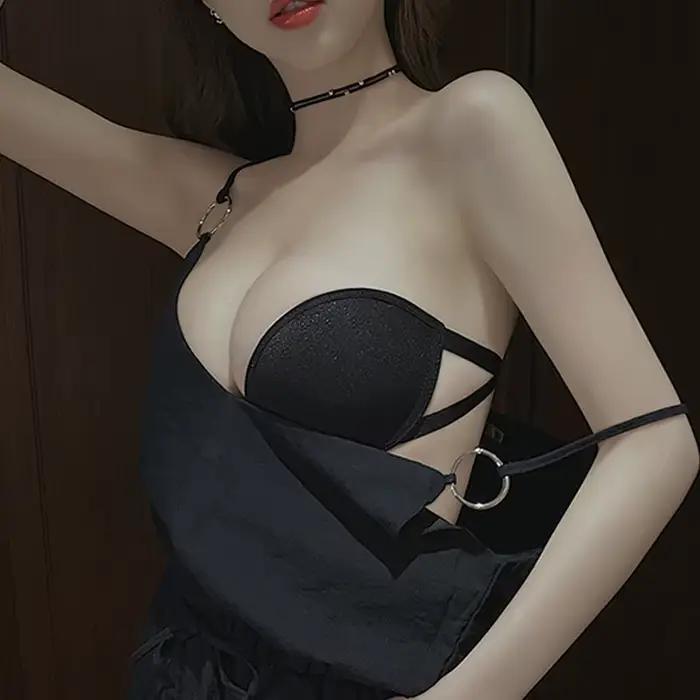 Soutien-gorge basique sans bretelles à fines bretelles pour femme, antidérapant, sexy, effet push-up