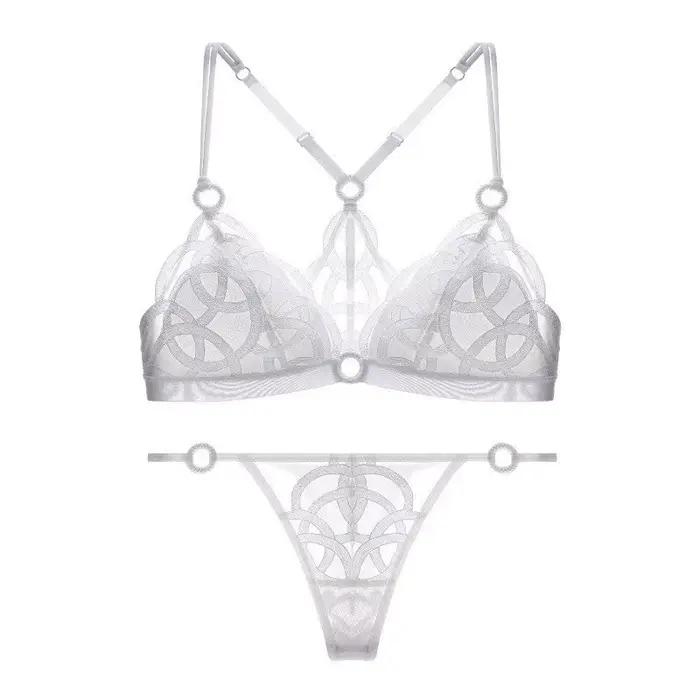 Ensemble de Lingerie française Sexy pour femmes, beau dos, maille fine brodée, sous-vêtements sans f