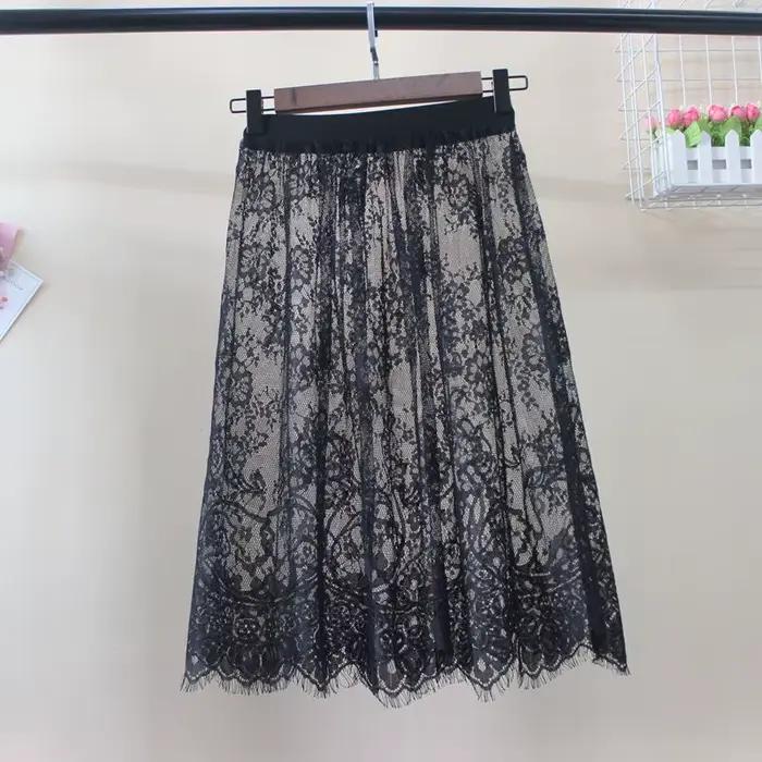 Été chaud femmes dentelle jupes mode solide décontracté maille Tulle jupe évider court crayon élégan