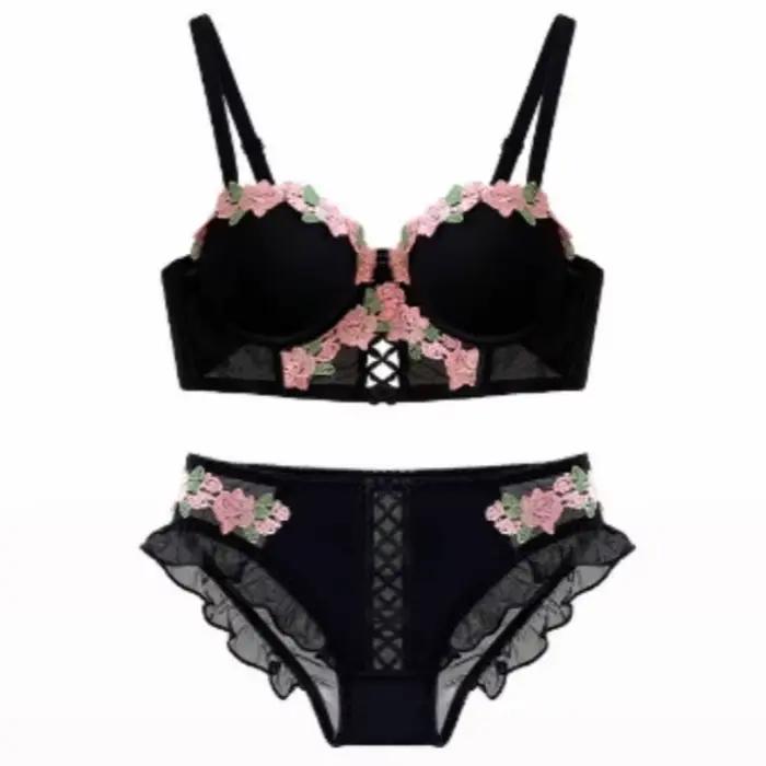 Ensemble de lingerie florale vintage, bralette en dentelle crème, soutien-gorge push-up rétro pour f