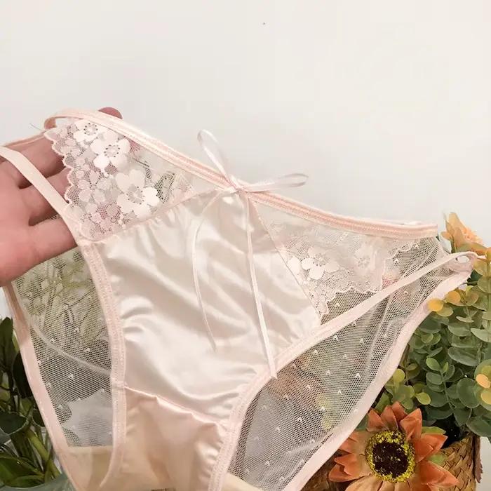 1 pièce Culotte en dentelle pour femme, en maille transparente, taille basse, ajourée, respirante, l