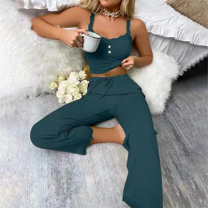 Ensemble de vêtements de nuit pour femmes européennes et américaines, à la mode et simple, décontrac