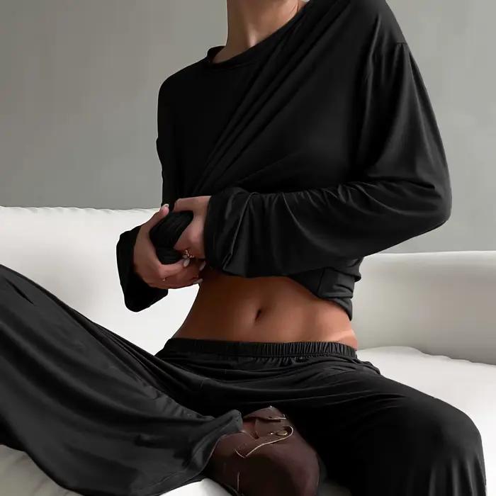Nouveau 2026 marron ample femme vêtements de nuit costume col rond chemises de nuit à manches longue