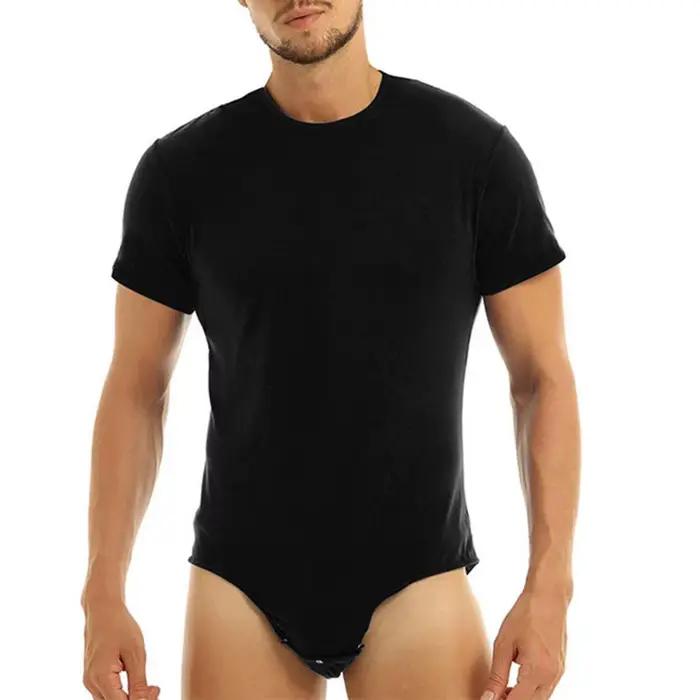 Superbe Body pyjamas col rond corps mince hommes adultes Body couleur unie hommes Body pyjamas