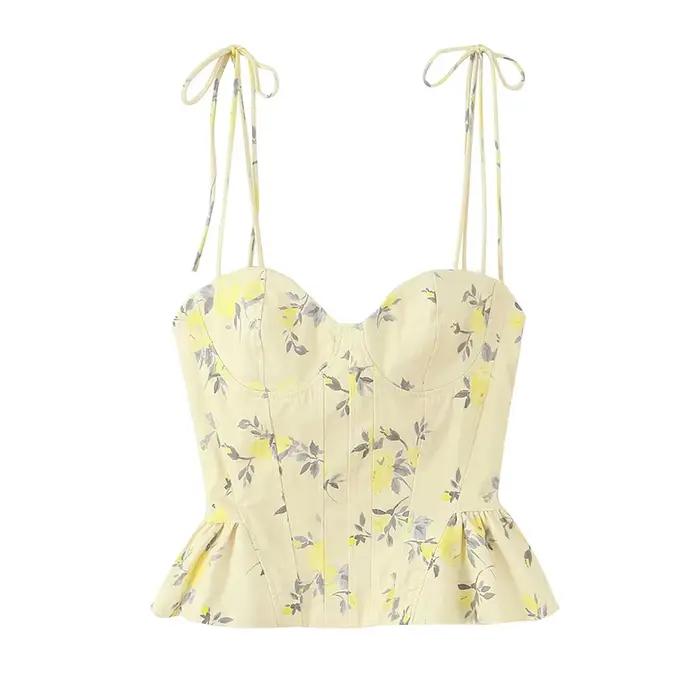 Nouveau Top Corset Chic et Élégant, Dos Nu, Court, Style Cami, Imprimé Floral, Tendance Été 2026, Se