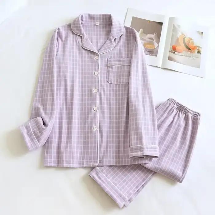 Ensemble pyjama à carreaux pour Couple, pour la chaleur d'automne et d'hiver, pantalons à manches lo