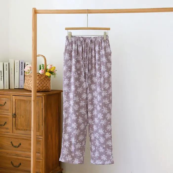 Pantalon de pyjama décontracté ample pour femme 2026 – Motif imprimé, vêtement d'intérieur 100 % cot
