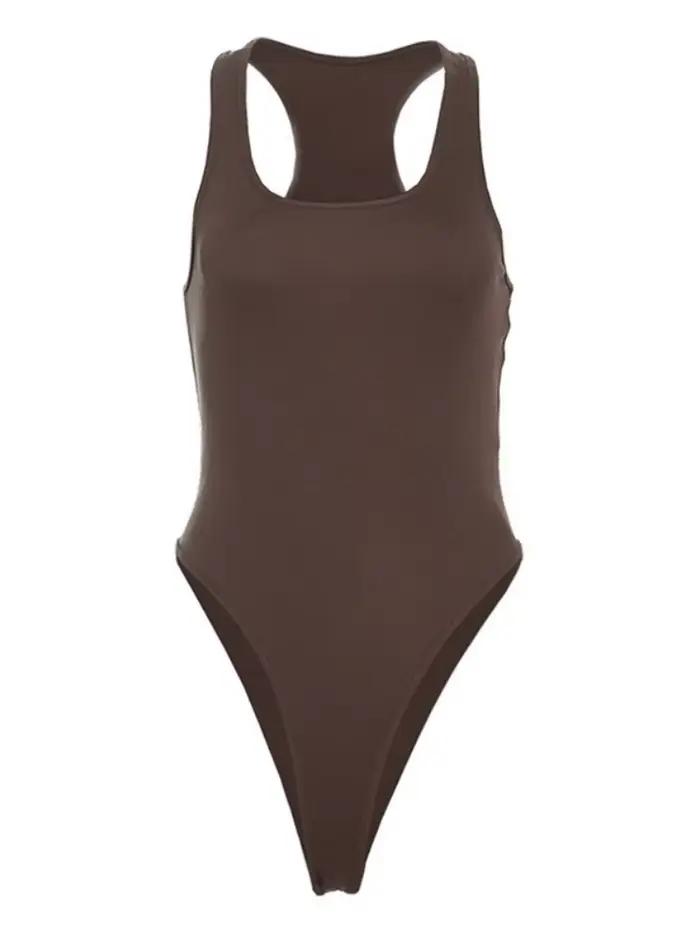 Body marron uni, Lingerie Sexy, débardeur sans manches pour femmes, Streetwear, Slim Fit, vêtements