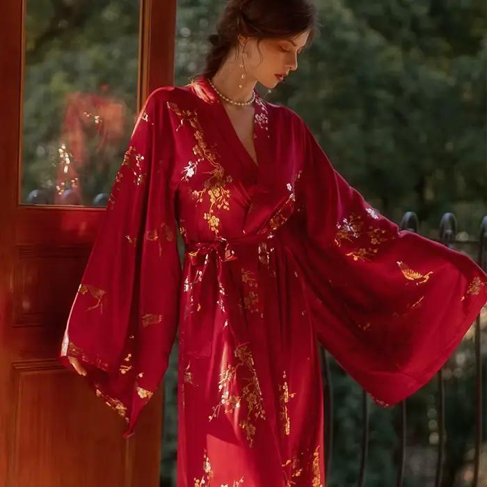 Robe Kimono de Luxe pour Femme, Peignoir de Mariée, Sexy, Bronzant, Fleur, Téléphones, IQUE Gown, Vê