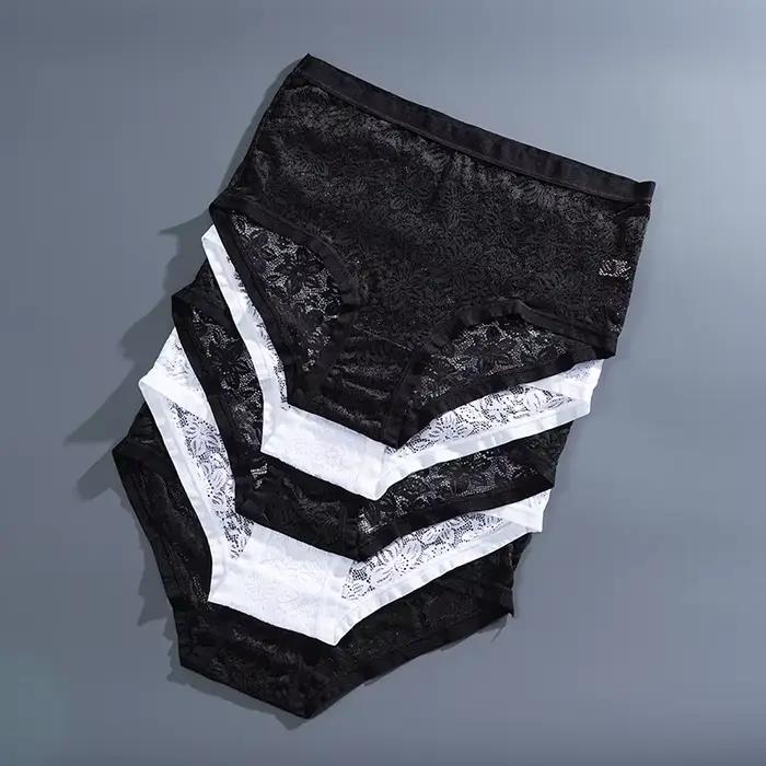 FINETOO 5 pièces culotte en dentelle florale Sexy sous-vêtements respirants transparents femme slips