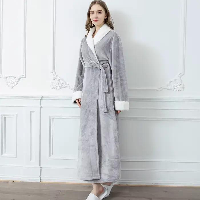 Chemise de nuit chaude en flanelle pour Couple, épaisse et longue, Sexy, en velours corail, peignoir