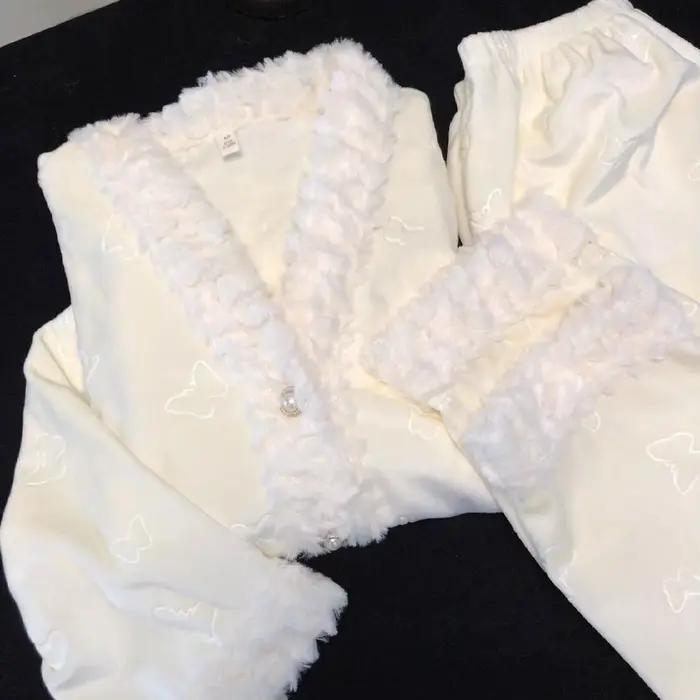 Pyjama en velours allemand pour femme, épais, manches longues, chaud, ensemble de vêtements de nuit,
