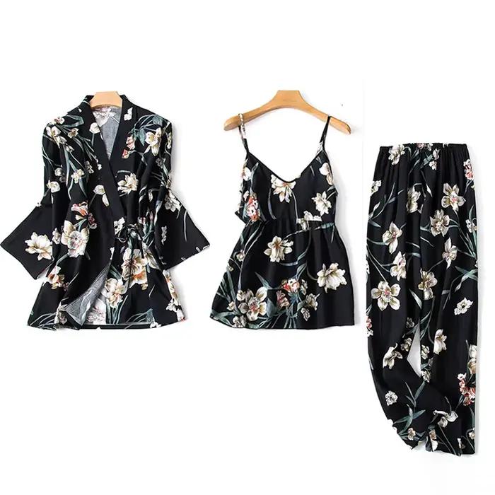Ensemble de robe d'impression de fleurs Femmes Pyjamas Ensembles Vêtements De Nuit Sexy Lingeries Im