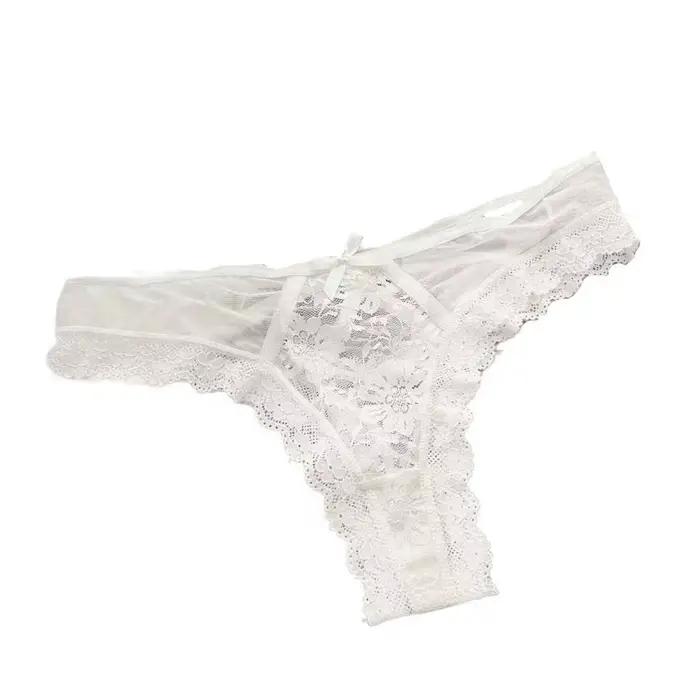 Doux Patchwork maille florale nœud papillon culotte évider dentelle fleur string Transparent coton e