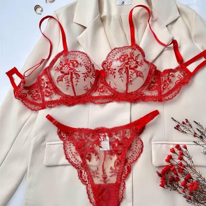Ensemble de Lingerie brodée en dentelle, sous-vêtements en Tulle transparent, bretelles réglables, fantaisie florale, Boudoir Studio courbé pour femmes