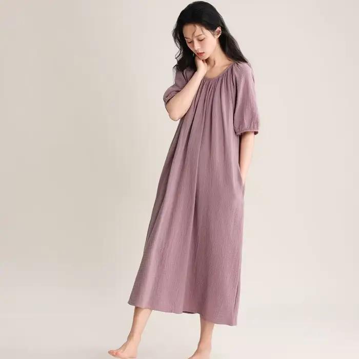 Chemise de nuit mi-longue à col rond pour femmes
