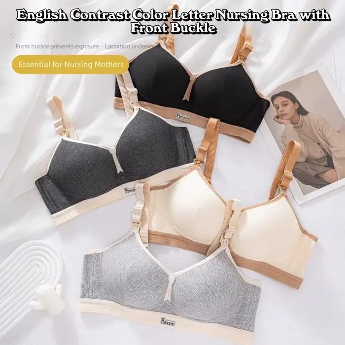Soutien-gorge d'allaitement en pur coton à double boutonnage, confortable et respirant, avec fines bretelles froncées, sans coutures, anti-affaissement
