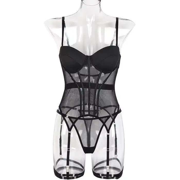 MUZISKAT maille Lingerie marque de luxe body dos nu hauts pour femmes 3 pièces ensemble