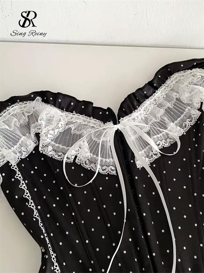 SINGREINY Vintage à pois Lingerie haut sans bretelles dentelle épissé Sexy Corset haute qualité femmes France doux Hotsweet Camisole