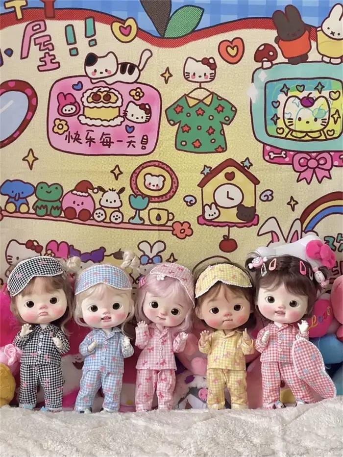 Ensemble pyjama à carreaux multicolores rose bleu Blythe Spot, vêtements d'inventaire, grande tête Diandian, mignon cinq couleurs, accessoires de poupée BJD