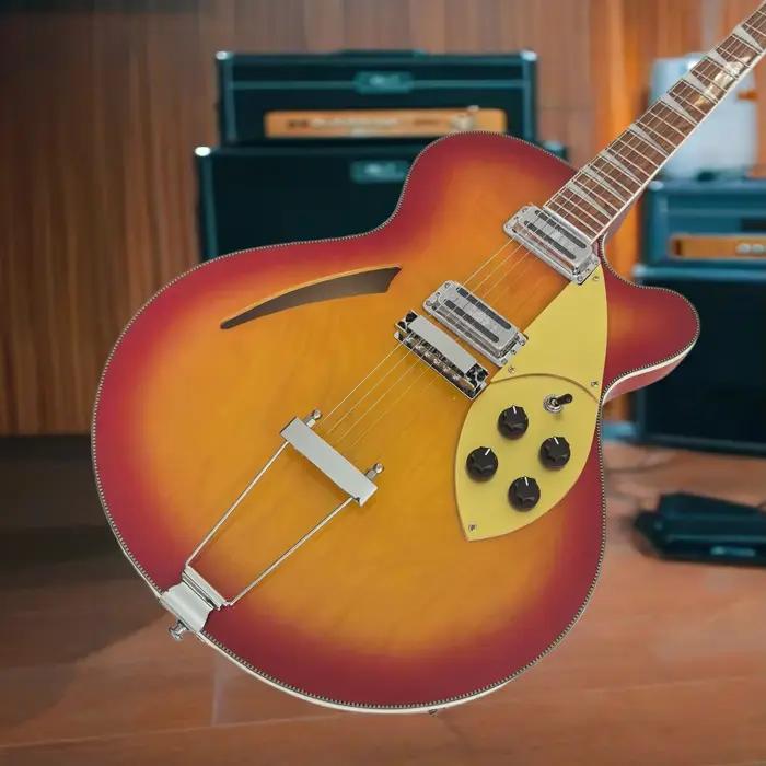 Guitare jazz à corps creux finition Sunburst – Chevalet et cordière vintage à découpe en T avec design String-Through