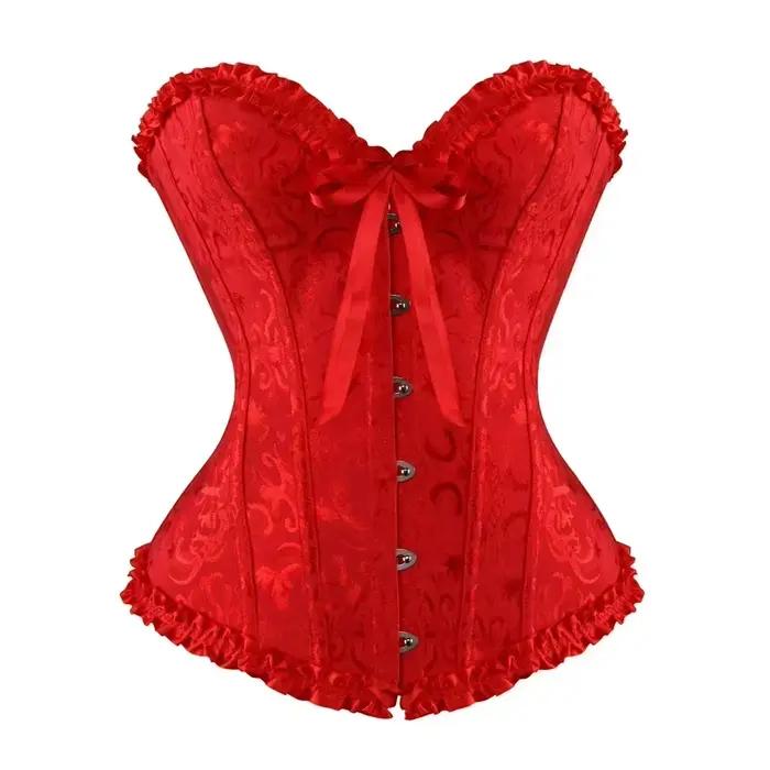 Femmes surbuste Corset Korset Basques Floral dentelle haut Bustier Jacquard Lingerie Corselet