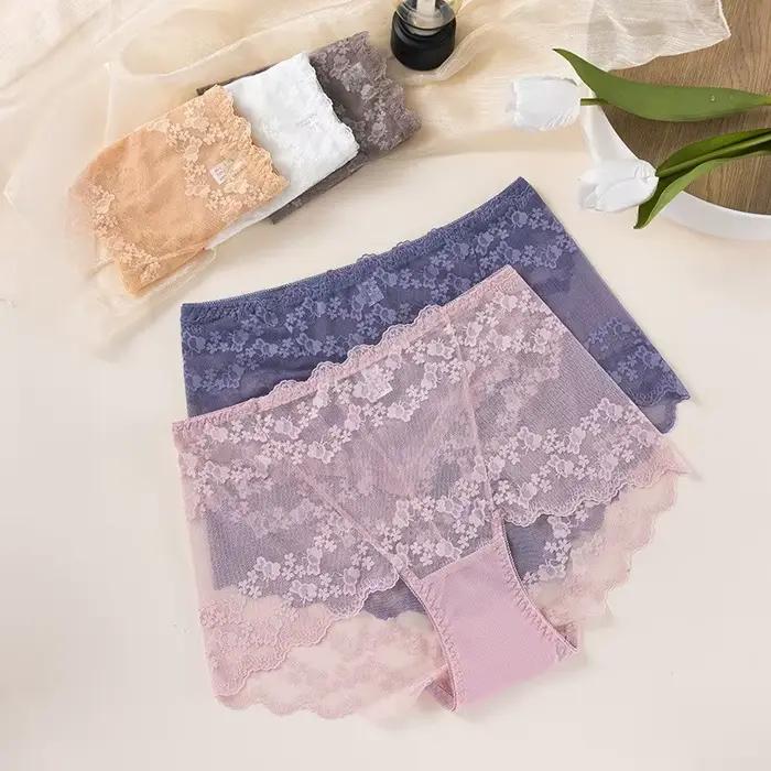 Culotte Sexy en Dentelle Brodée de Fleurs pour Femme