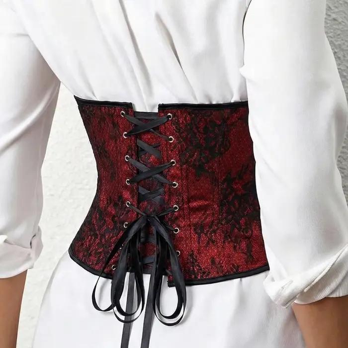 Corset sous-poitrine en dentelle rouge