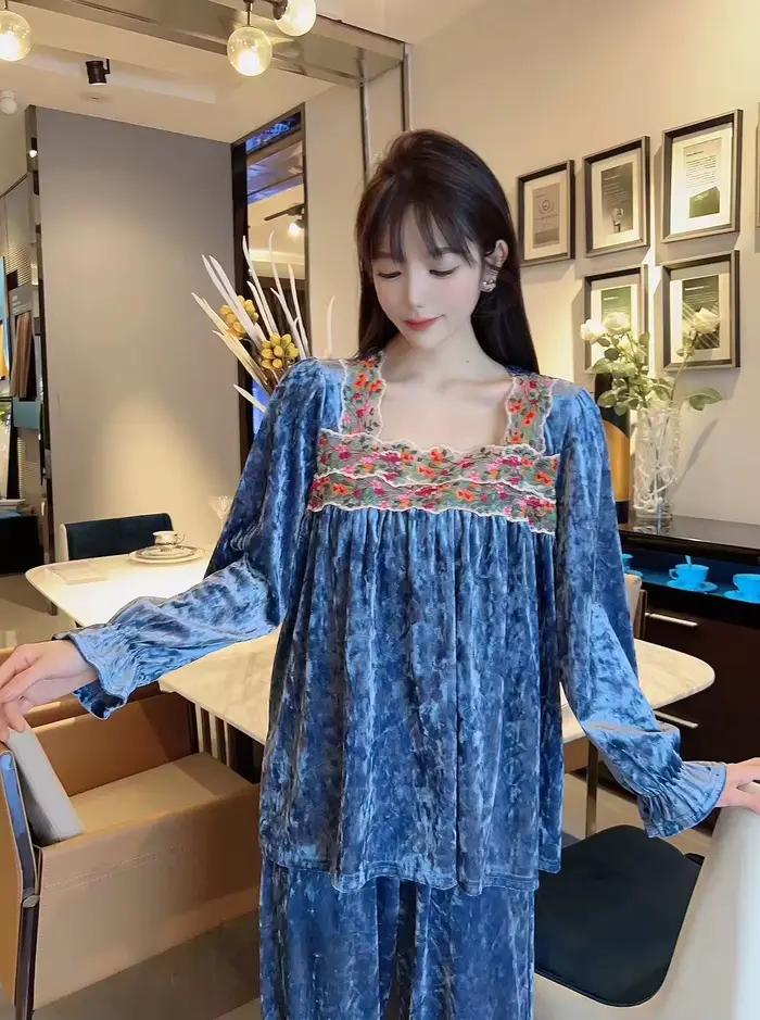 Hiver femme Pyjamas nouveau chaud or velours ensemble de vêtements de nuit printemps automne maison