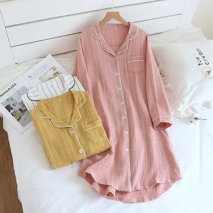 Chemise de nuit femme manches longues grande taille coton mi-longue